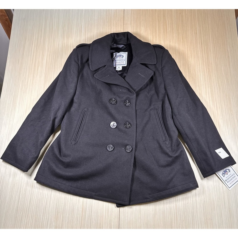 DSCP Quarterdeck Collection Pea Coat Womens 18R Black Wool Blend Double Breasted